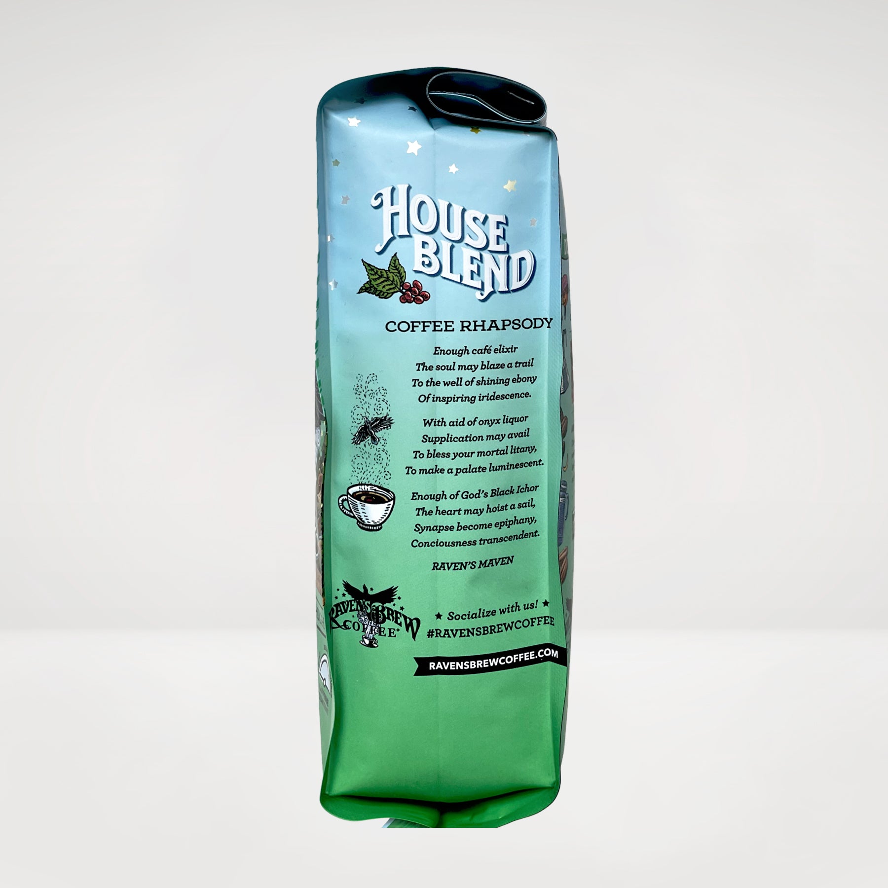 12oz Organic Decaf Raven's Brew® House Blend Dark Roast Coffee Right Side View