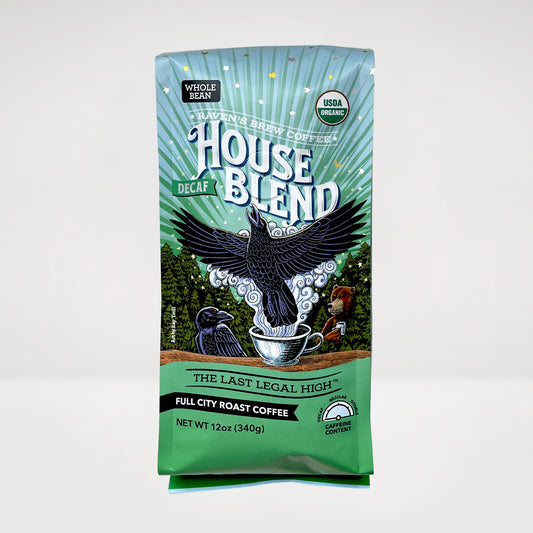 12oz Organic Decaf Whole Bean Raven's Brew® House Blend Dark Roast Coffee