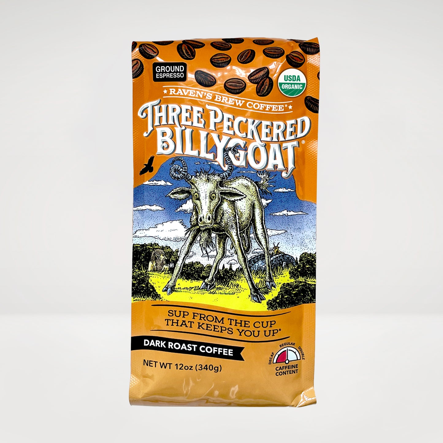 12oz Organic Espresso Ground Three Peckered Billy Goat® Dark Roast Coffee