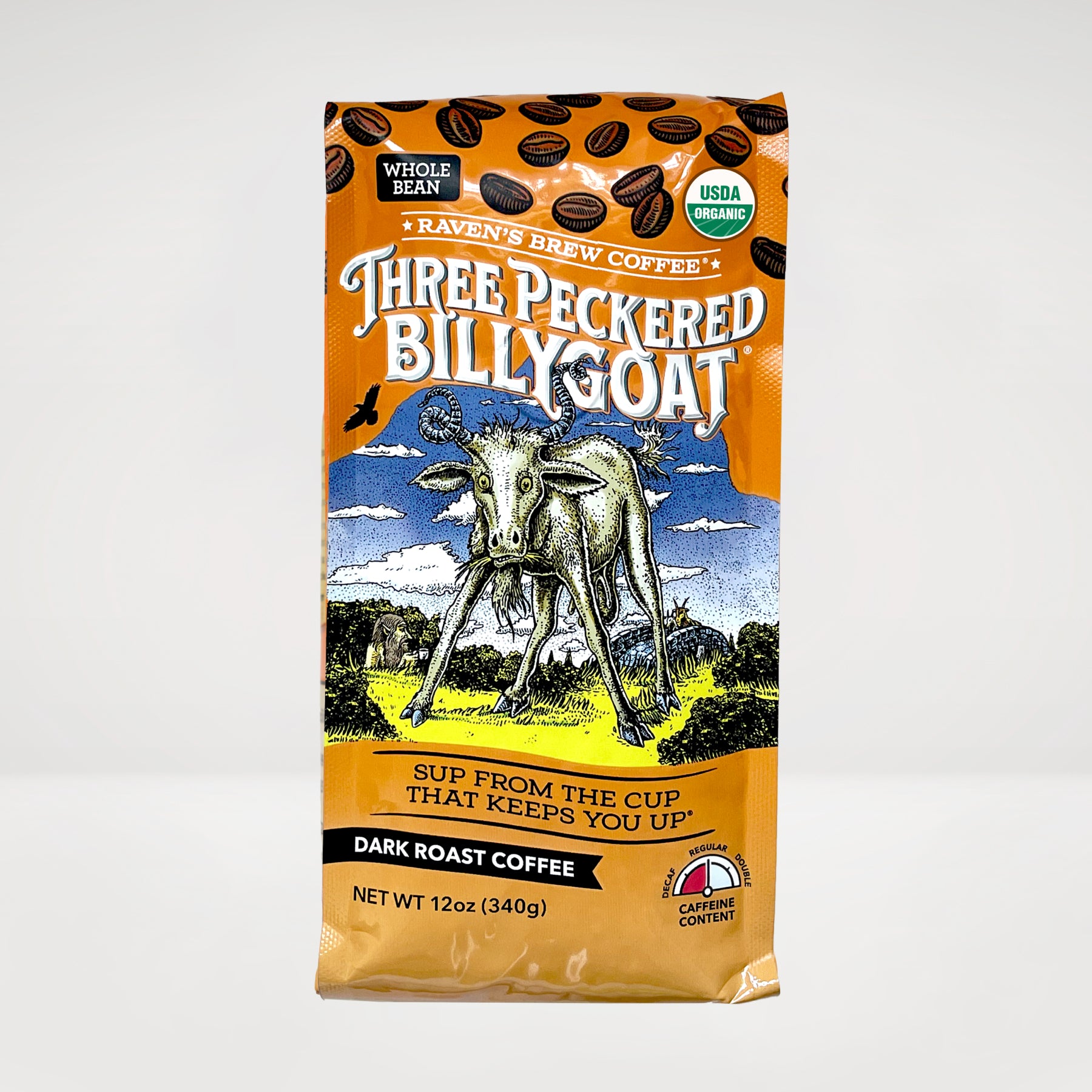 12oz Organic Whole Bean Three Peckered Billy Goat® Dark Roast Coffee