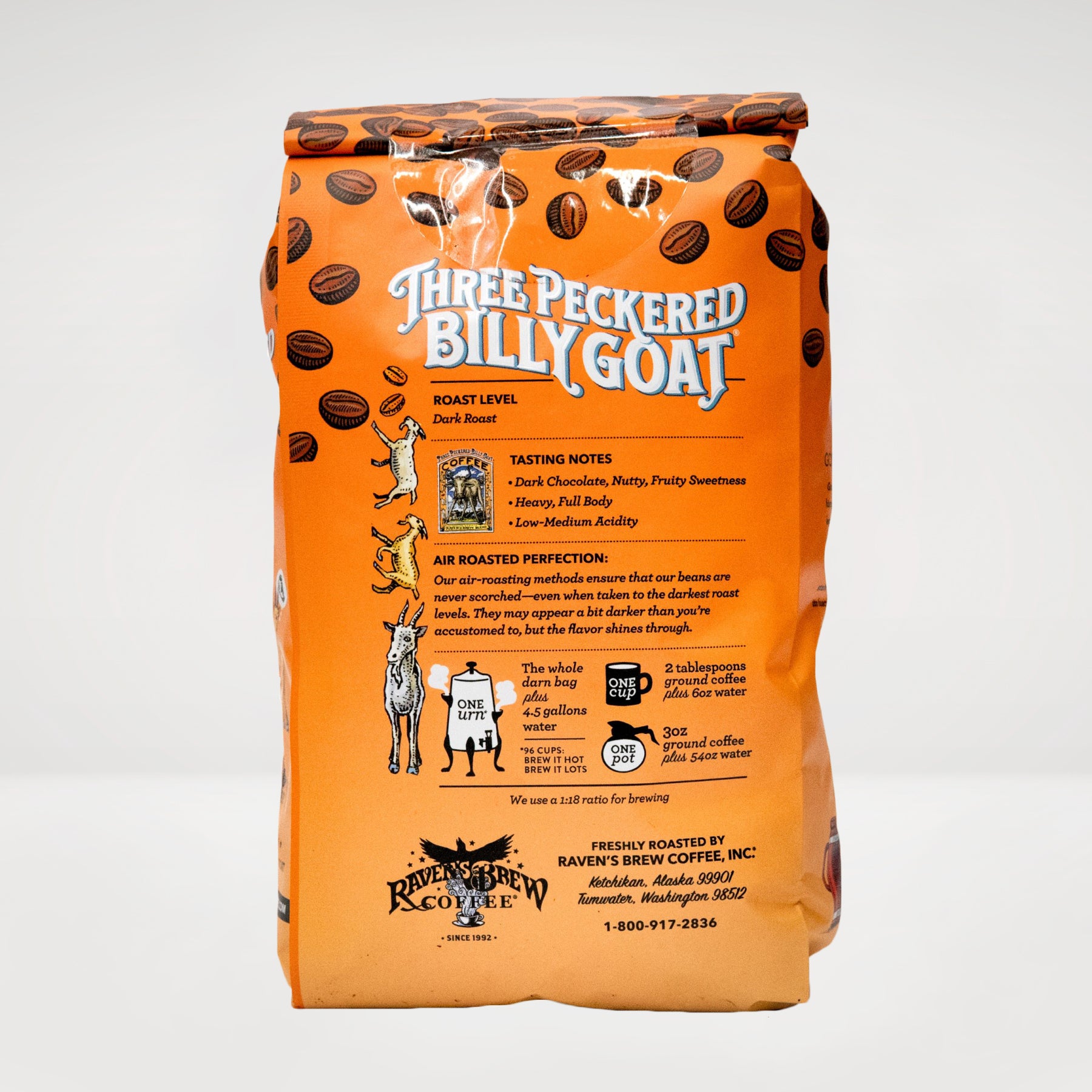 2lb Whole Bean Three Peckered Billy Goat® Dark Roast Coffee Back View