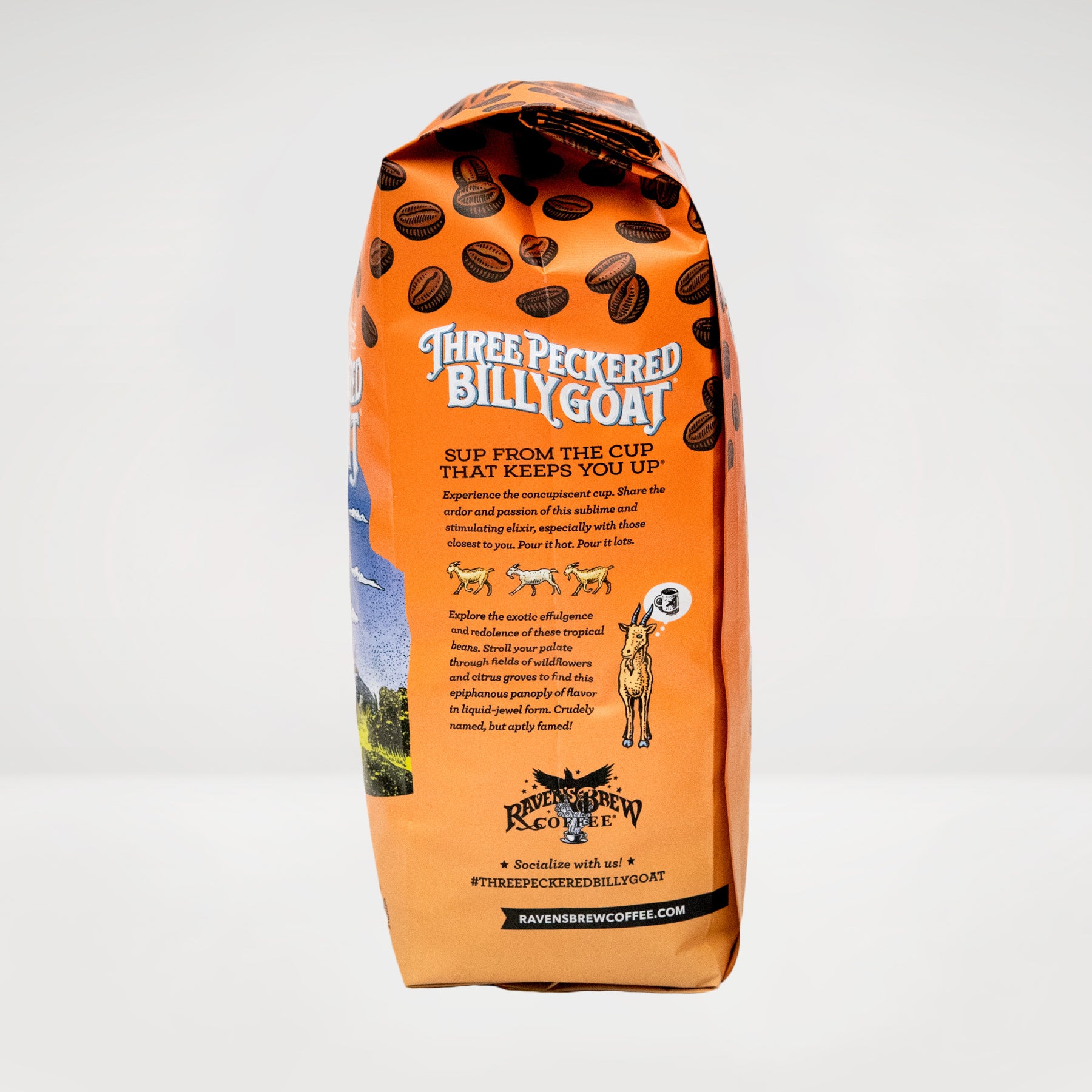 2lb Whole Bean Three Peckered Billy Goat® Dark Roast Coffee Left Panel View