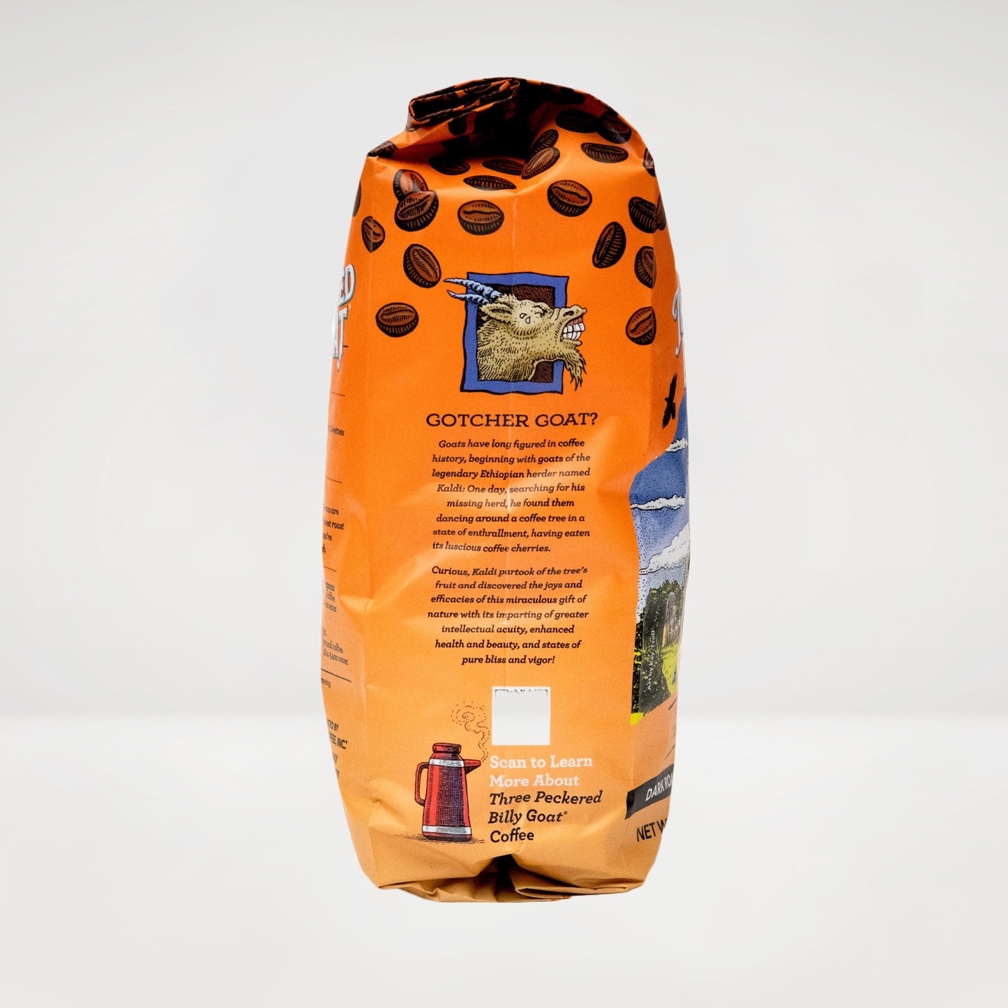 2lb Whole Bean Three Peckered Billy Goat® Dark Roast Coffee Right Panel View