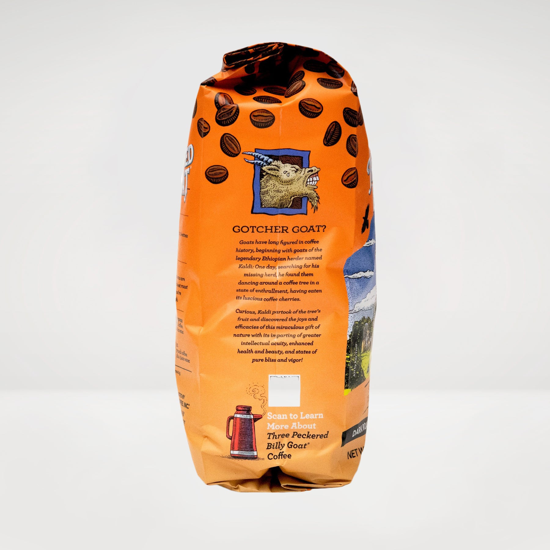 2lb Whole Bean Three Peckered Billy Goat® Dark Roast Coffee Right Panel View
