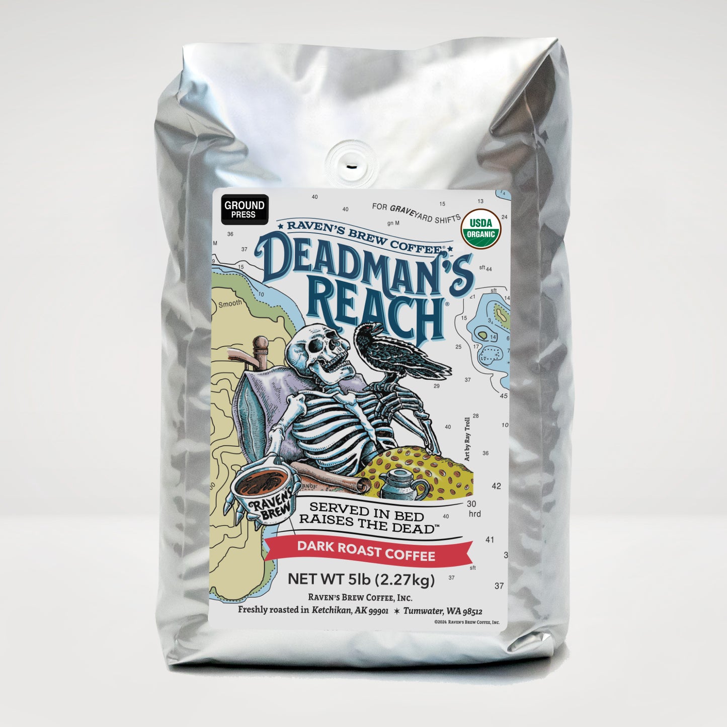 5lb Organic Press Pot Ground Deadman's Reach® Dark Roast Coffee