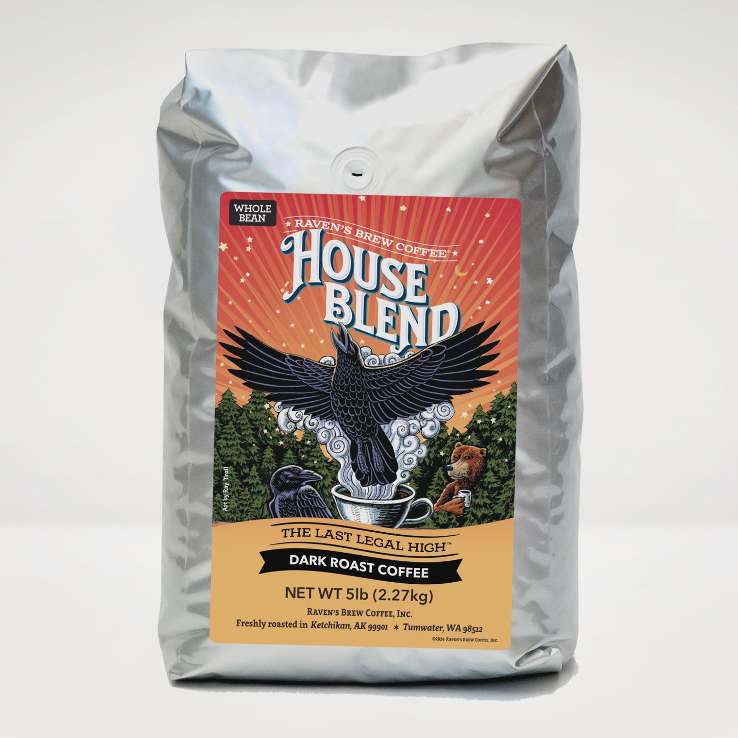 5lb Whole Bean Raven's Brew® House Blend Dark Roast Coffee