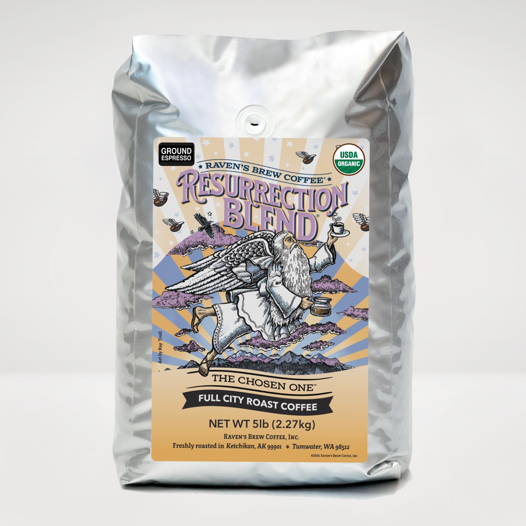 5lb Organic Press Pot Ground Resurrection Blend® Full City Roast Coffee