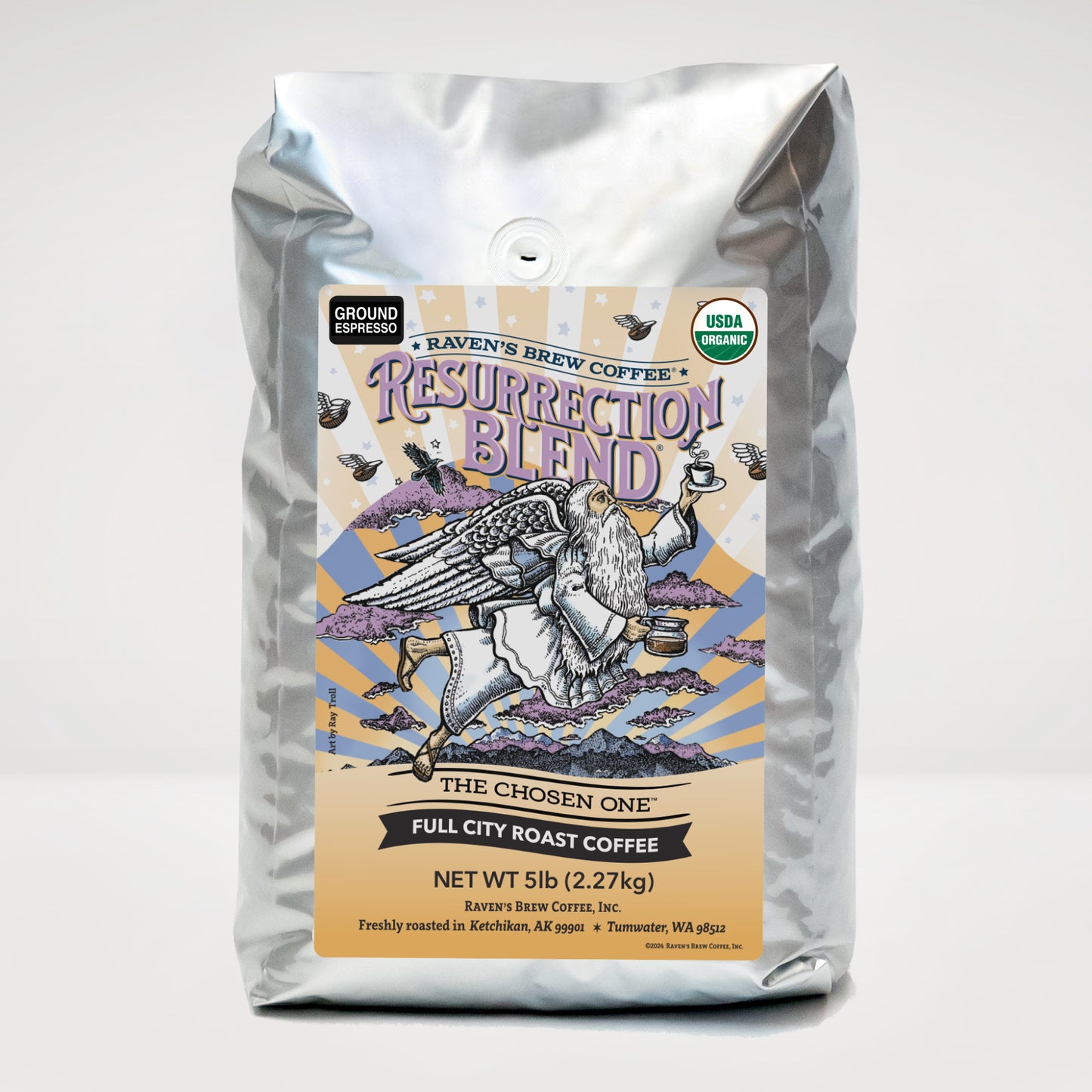5lb Organic Espresso Ground Resurrection Blend® Full City Roast Coffee