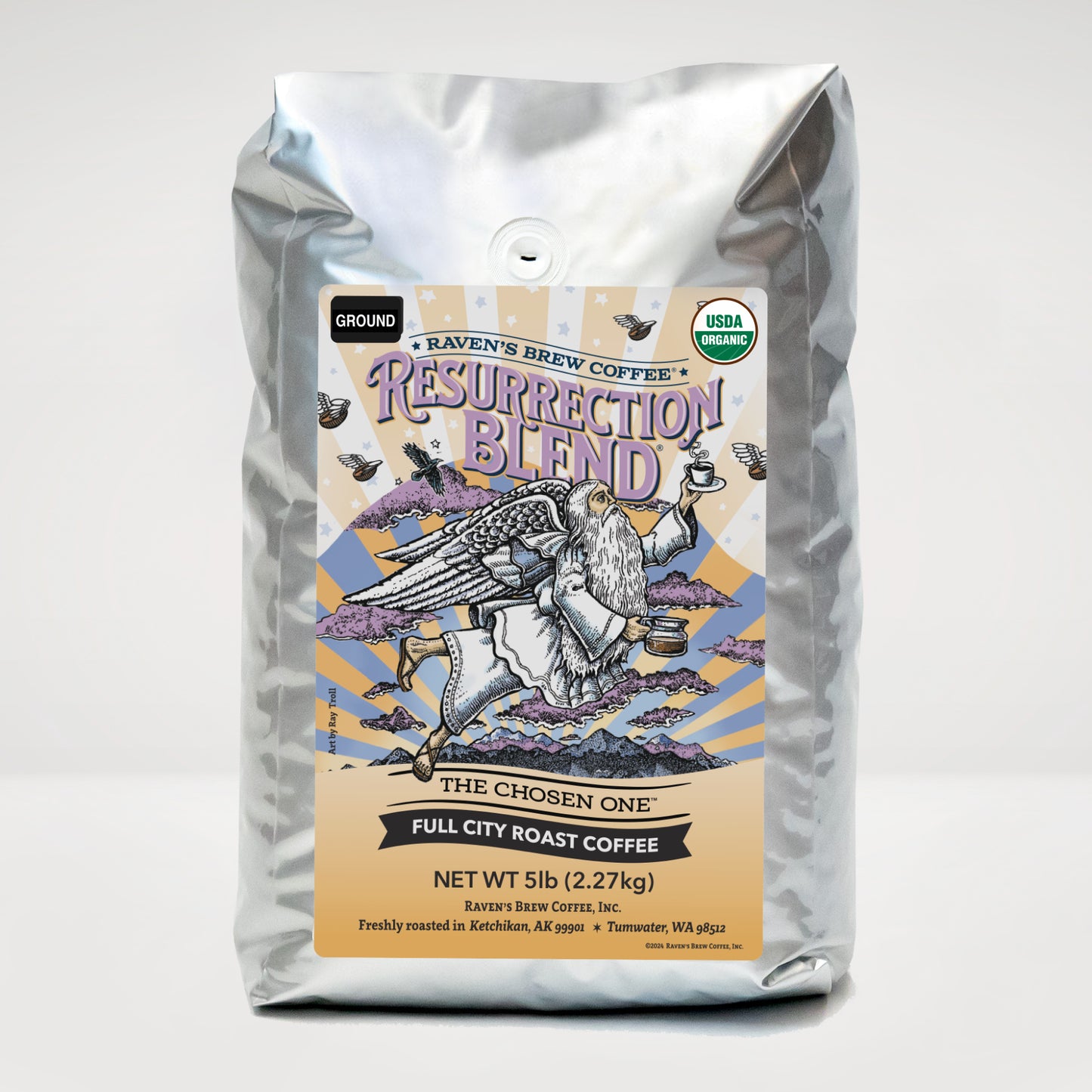 5lb Organic Ground Resurrection Blend® Full City Roast Coffee