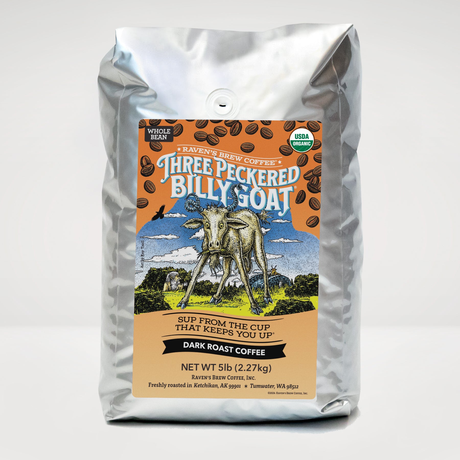 5lb Organic Whole Bean Three Peckered Billy Goat® Dark Roast Coffee