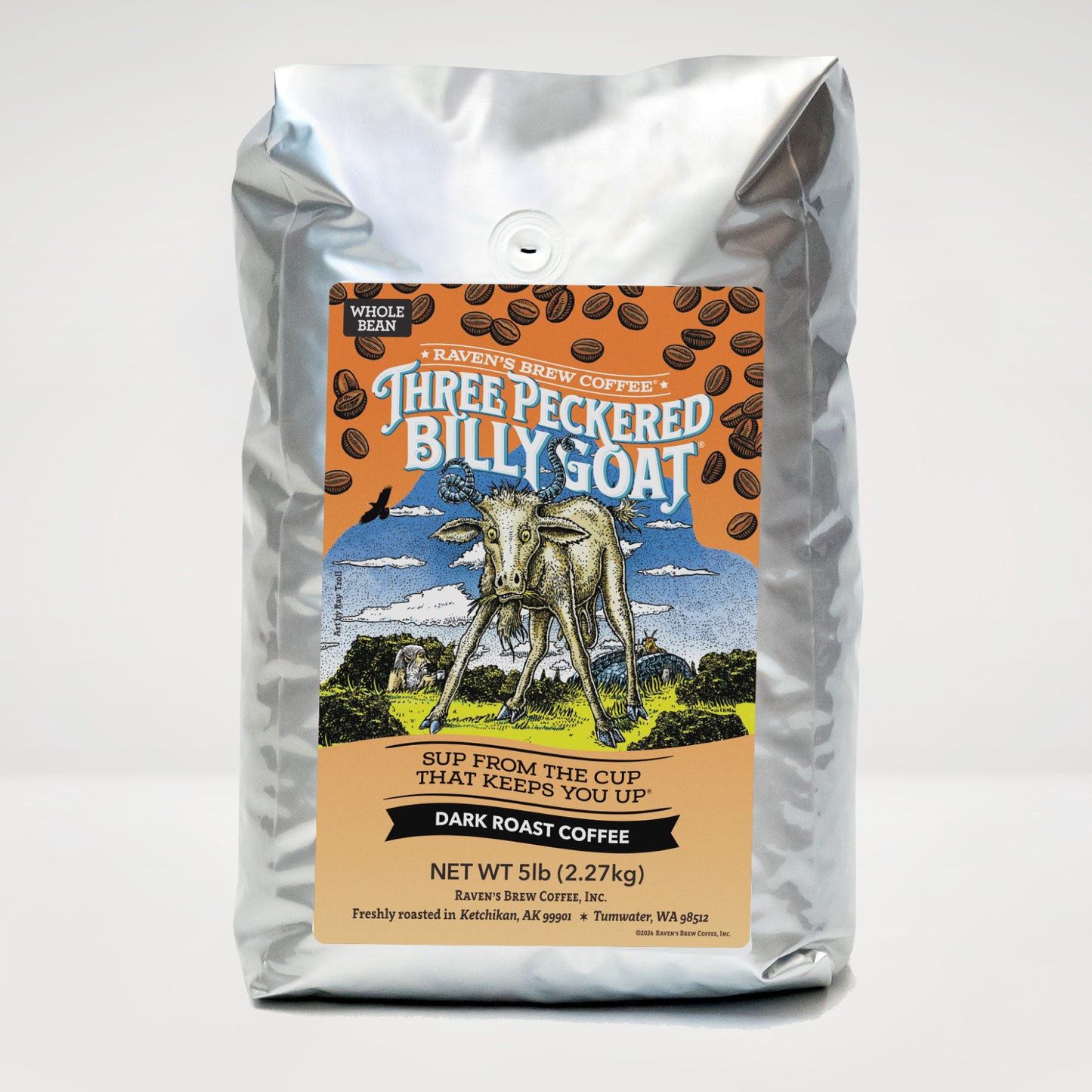5lb Whole Bean Three Peckered Billy Goat® Dark Roast Coffee