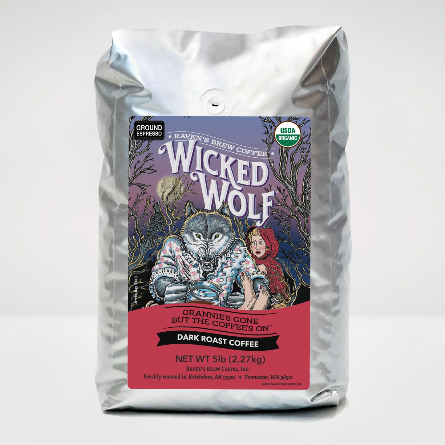 5lb Organic Espresso Ground Wicked Wolf® Dark Roast Coffee