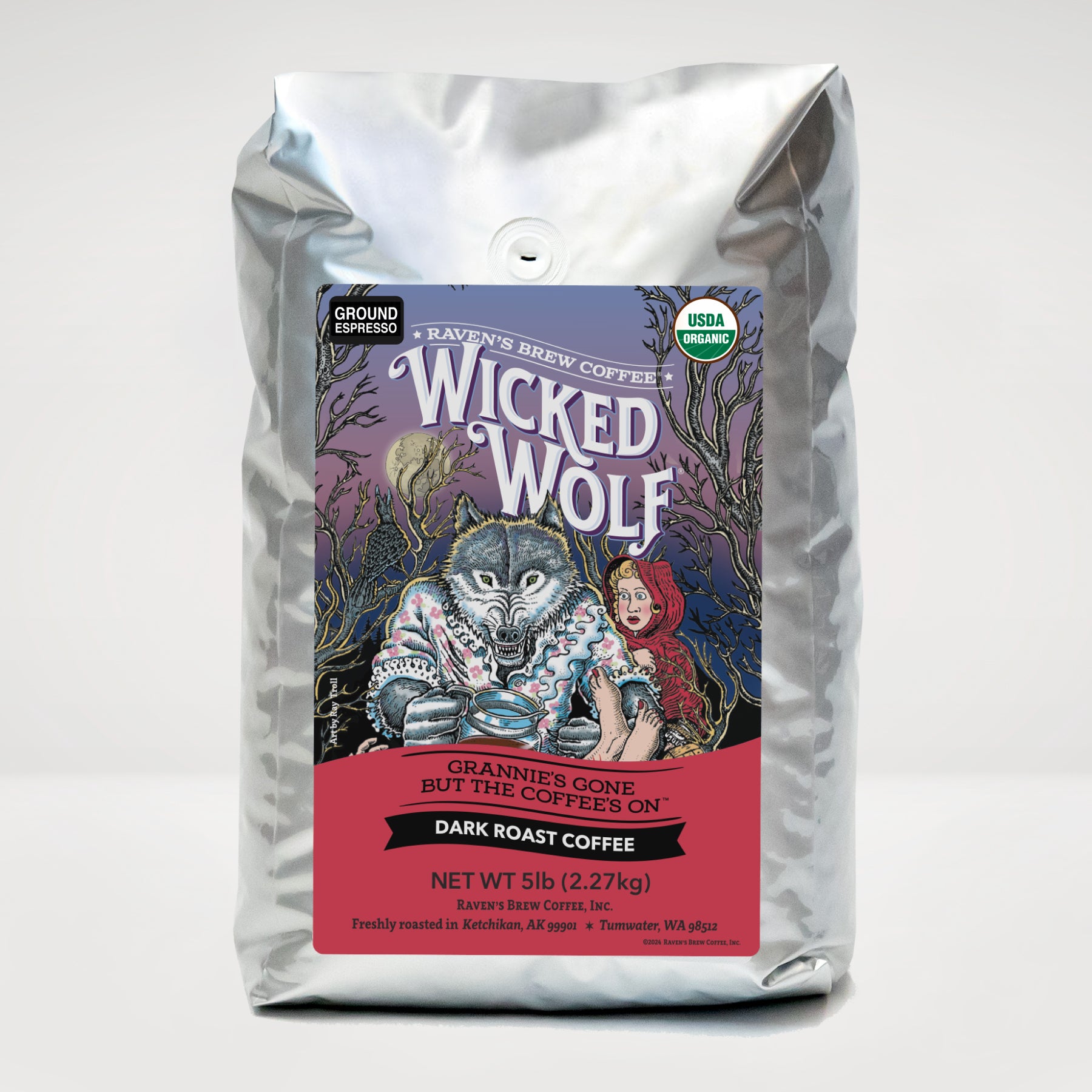 5lb Organic Espresso Ground Wicked Wolf® Dark Roast Coffee