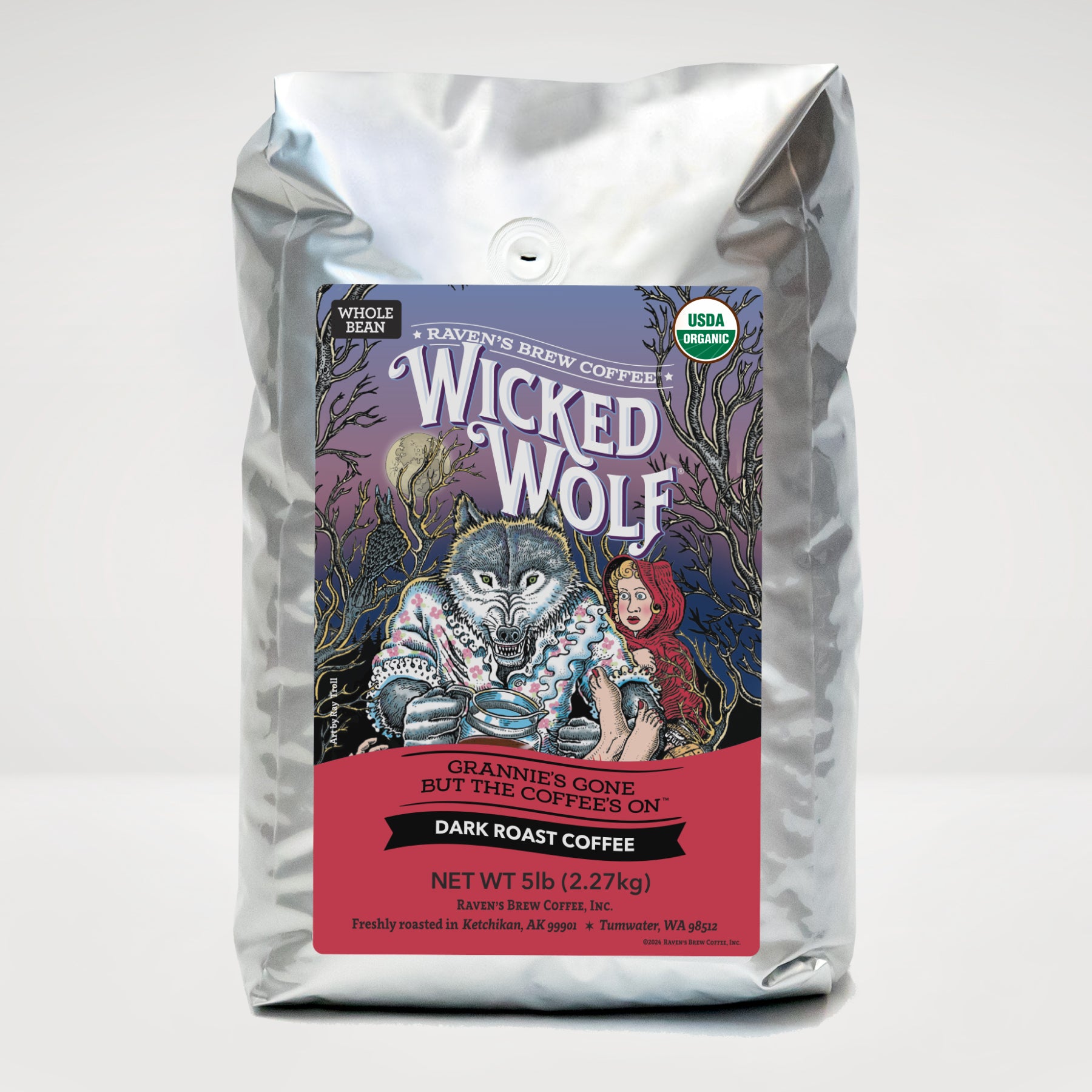 5lb Organic Whole Bean Wicked Wolf® Dark Roast Coffee