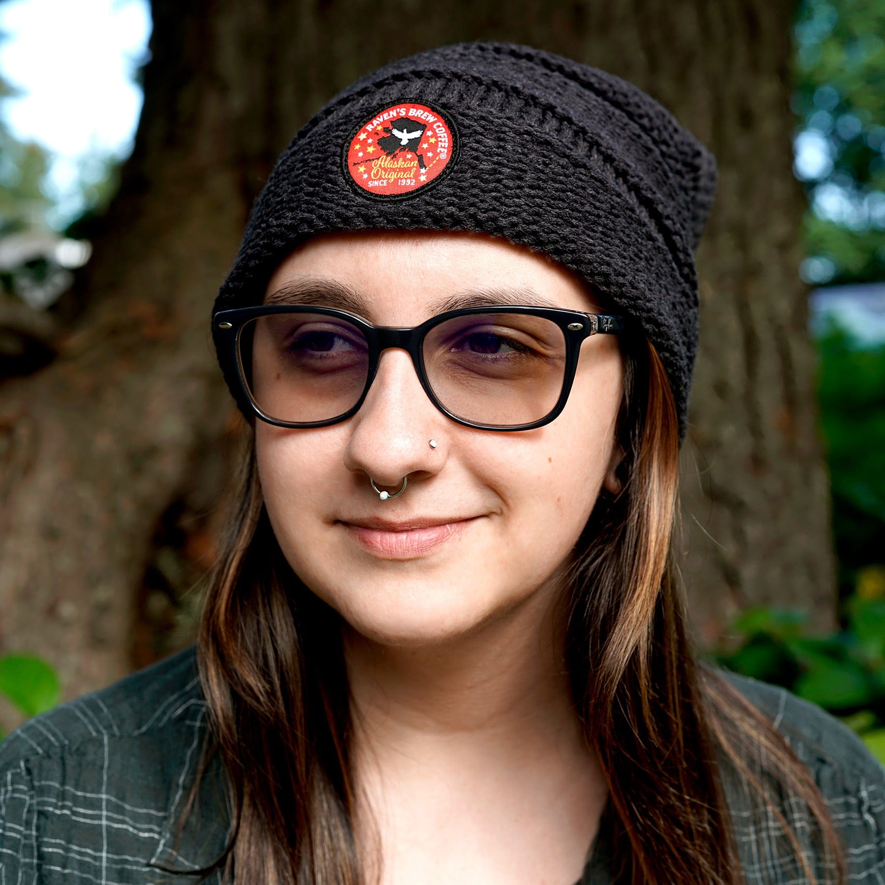 Beanie on body shot front view on a woman.