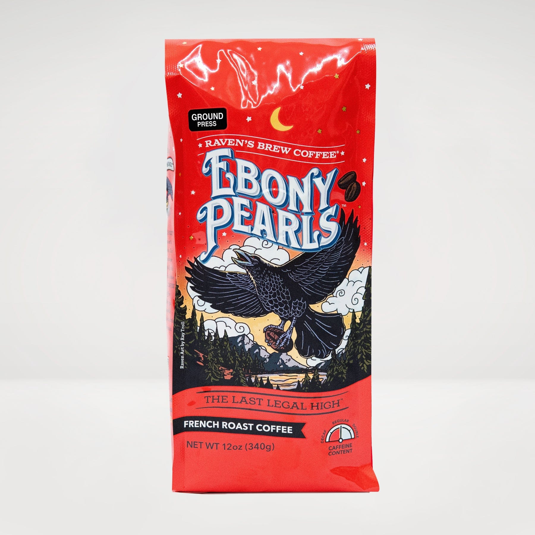 12oz Press Pot Ground Raven's Brew® Ebony Pearls™ French Roast Coffee