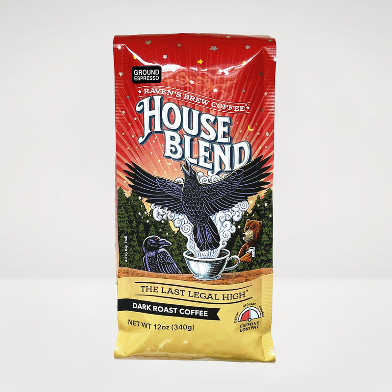 12oz Espresso Ground Raven's Brew® House Blend Dark Roast Coffee