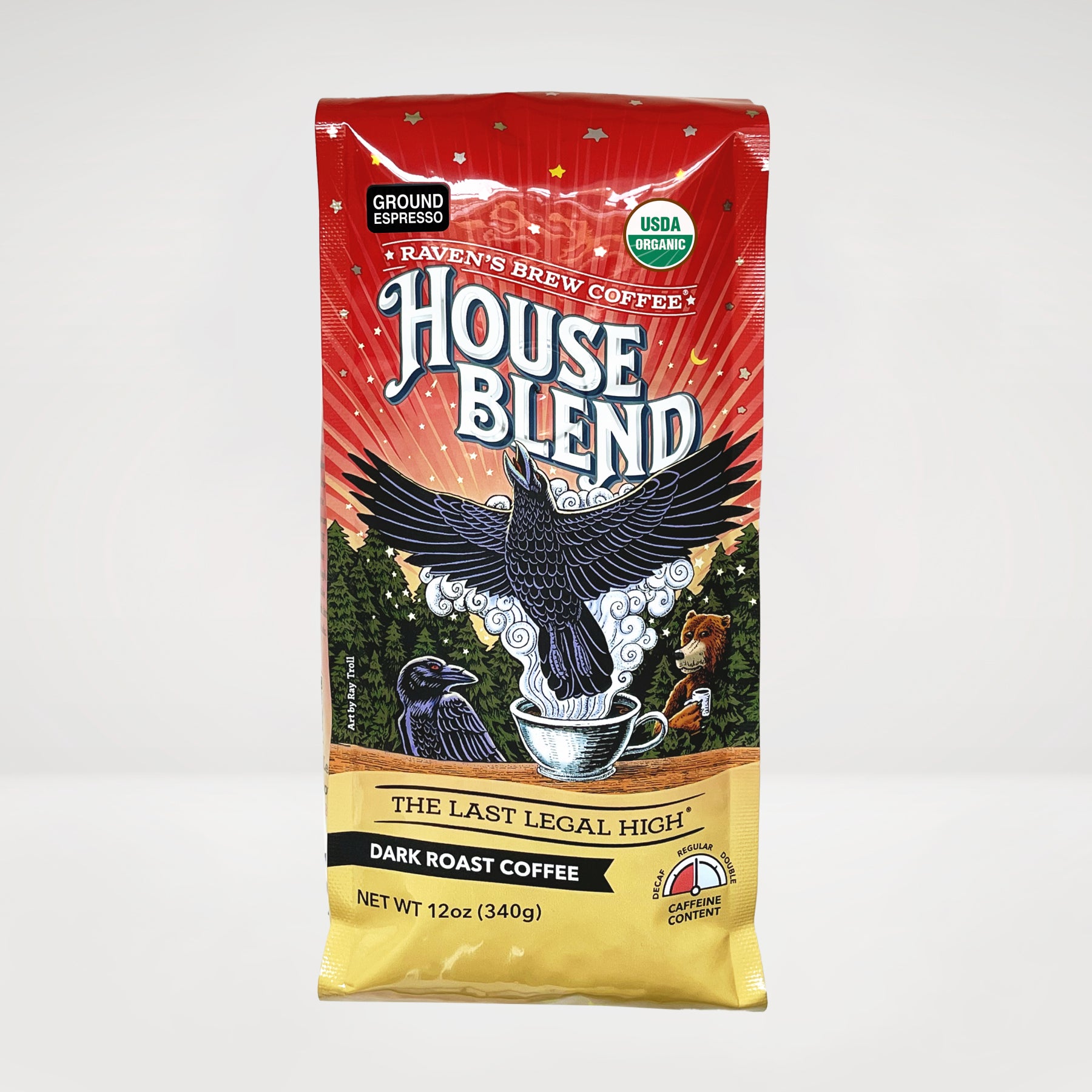 12oz Organic Espresso Ground Raven's Brew® House Blend Dark Roast Coffee