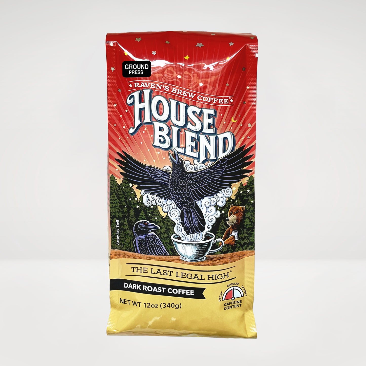 12oz Press Pot Ground Raven's Brew® House Blend Dark Roast Coffee