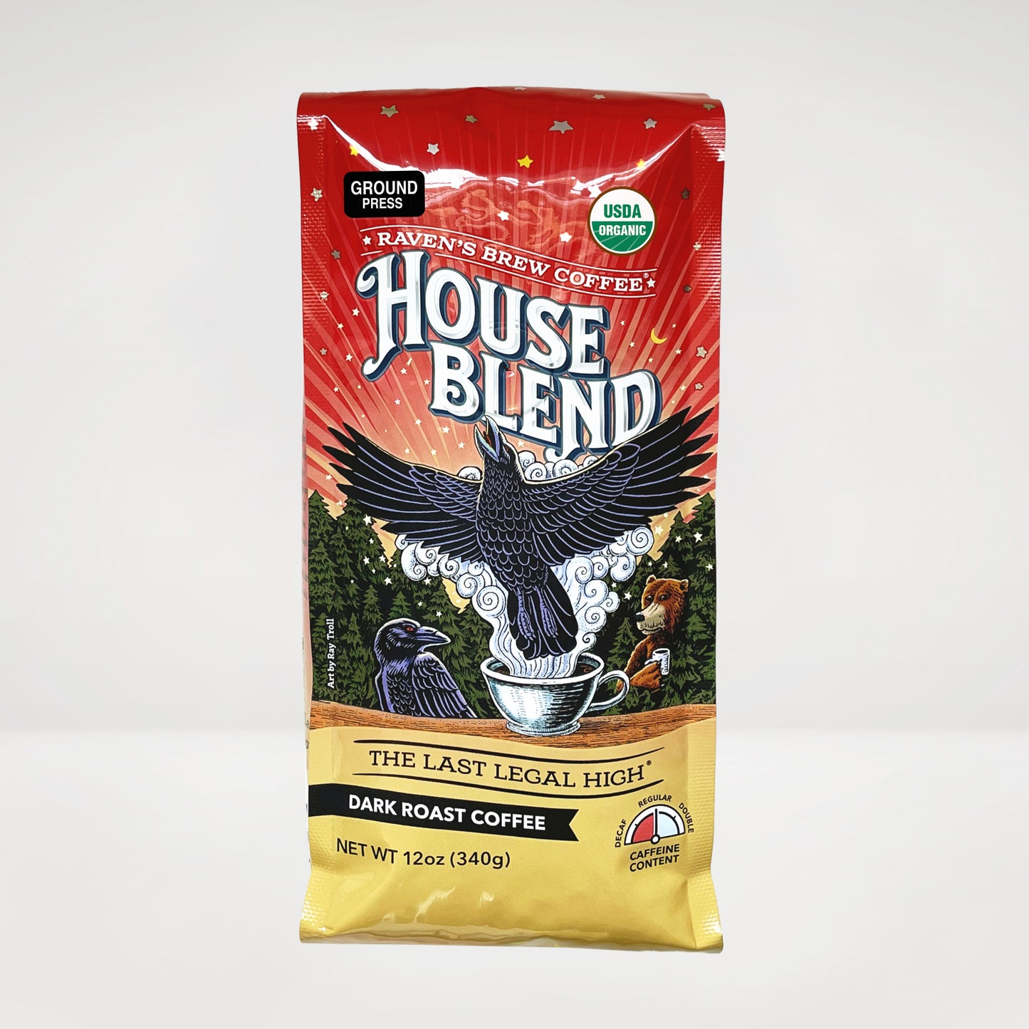12oz Organic Press Pot Ground Raven's Brew® House Blend Dark Roast Coffee