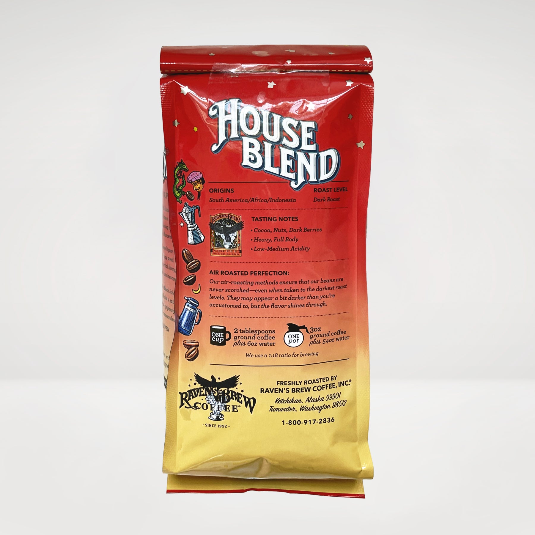 12oz Organic Raven's Brew® House Blend Dark Roast Coffee Back View