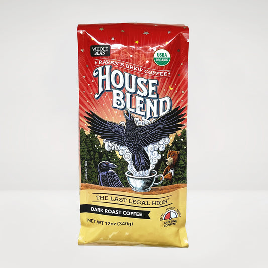 12oz Organic Whole Bean Raven's Brew® House Blend Dark Roast Coffee