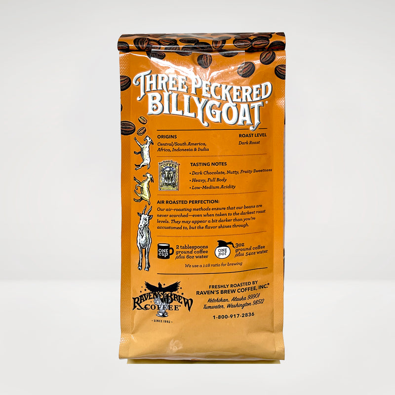 12oz Three Peckered Billy Goat® Dark Roast Coffee Back View