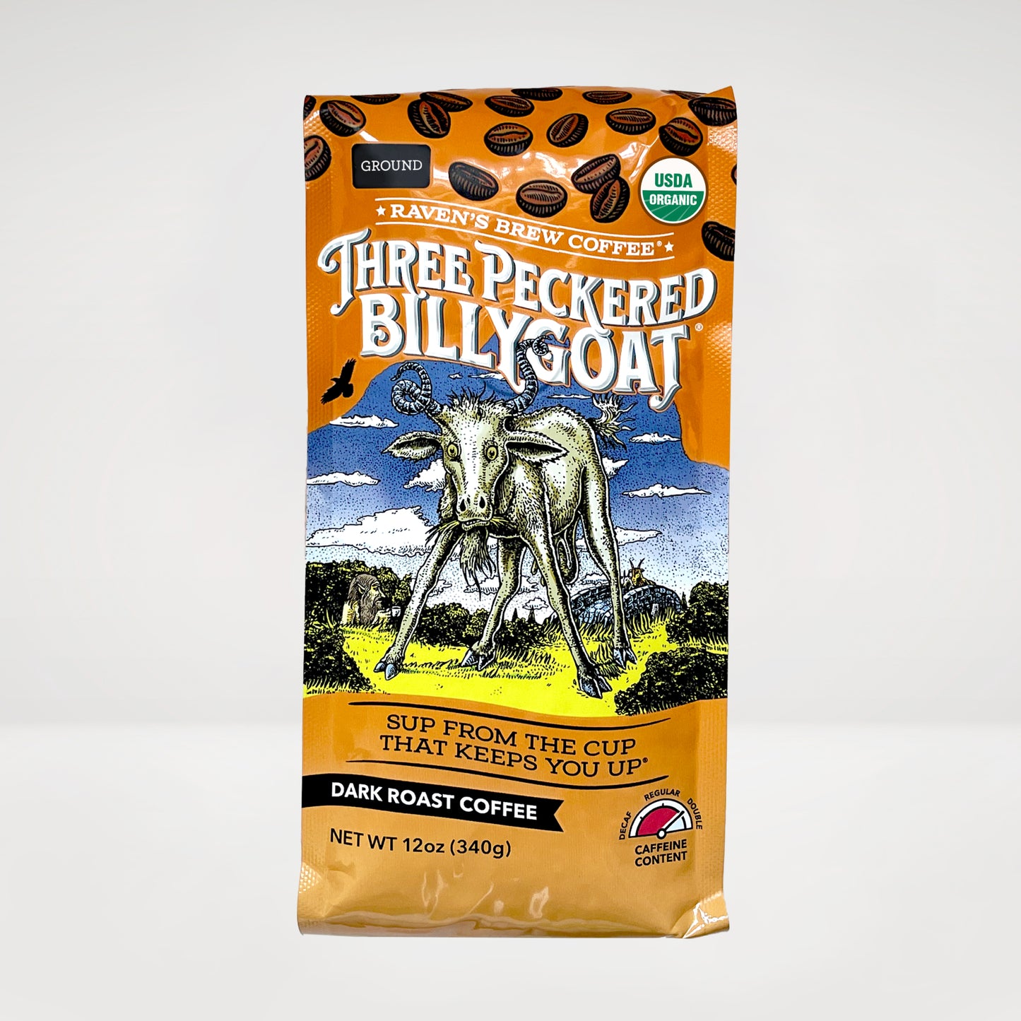 12oz Organic Ground Three Peckered Billy Goat® Dark Roast Coffee