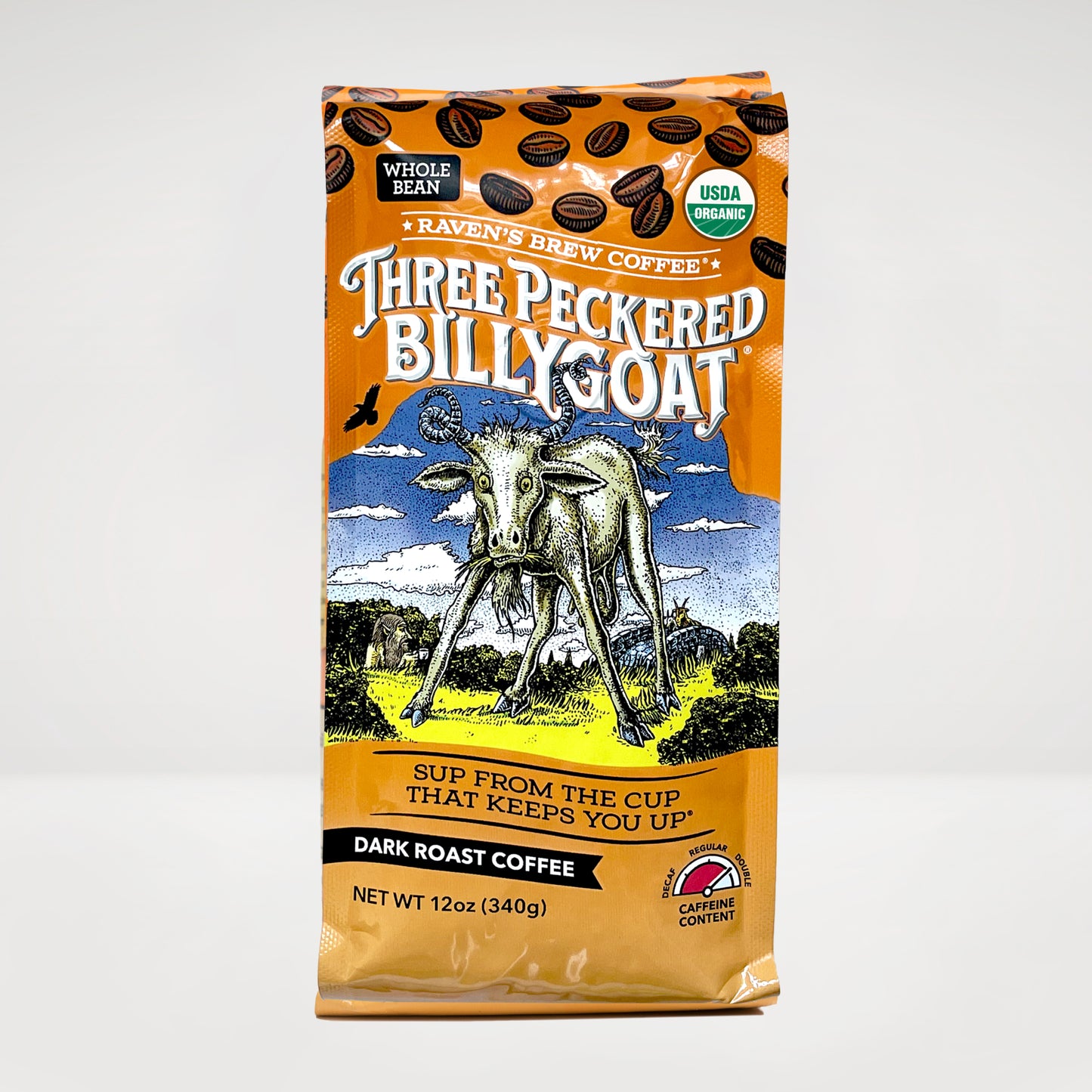 12oz Organic Whole Bean Three Peckered Billy Goat® Dark Roast Coffee