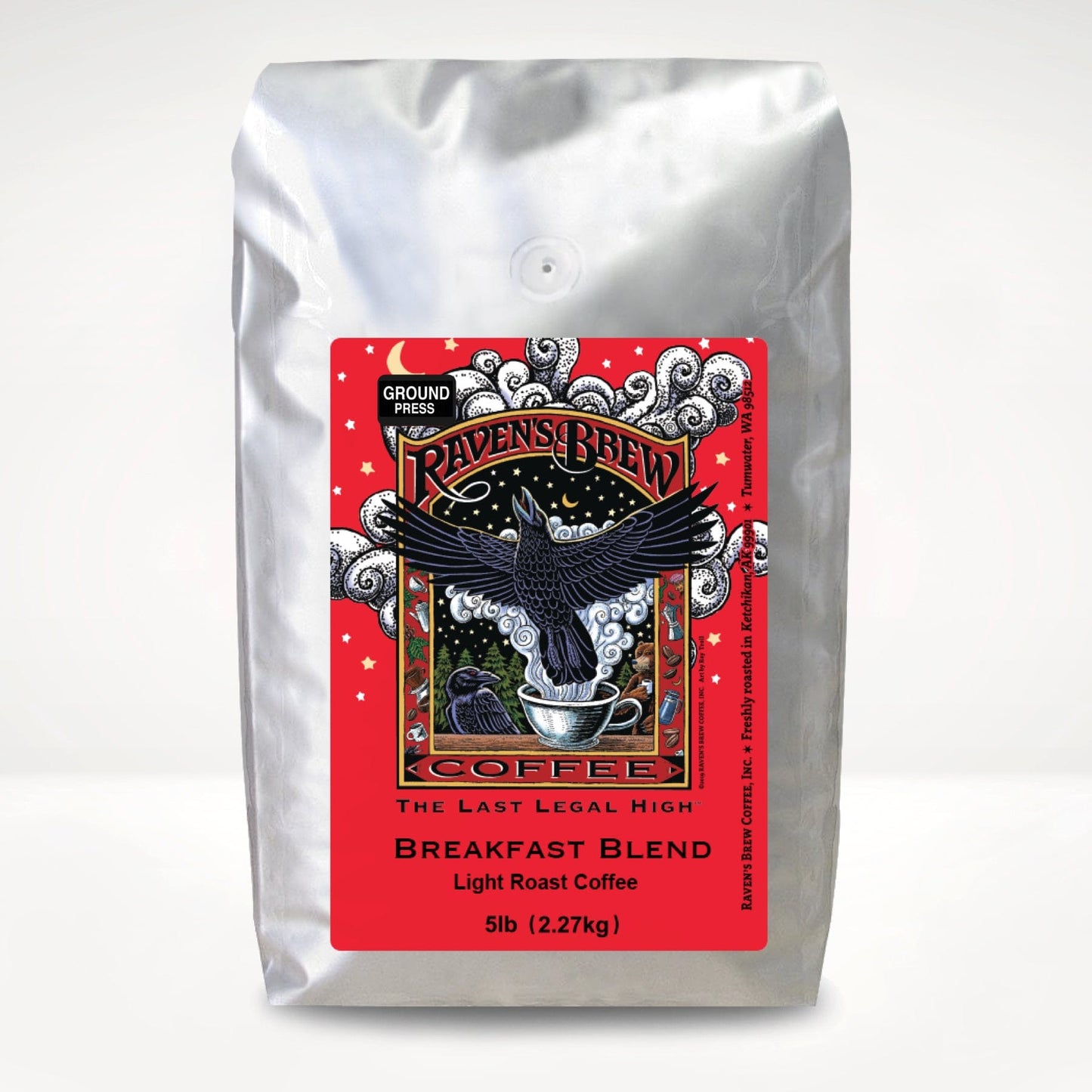 5lb Press Pot Ground Raven's Brew® Breakfast Blend Light Roast Coffee