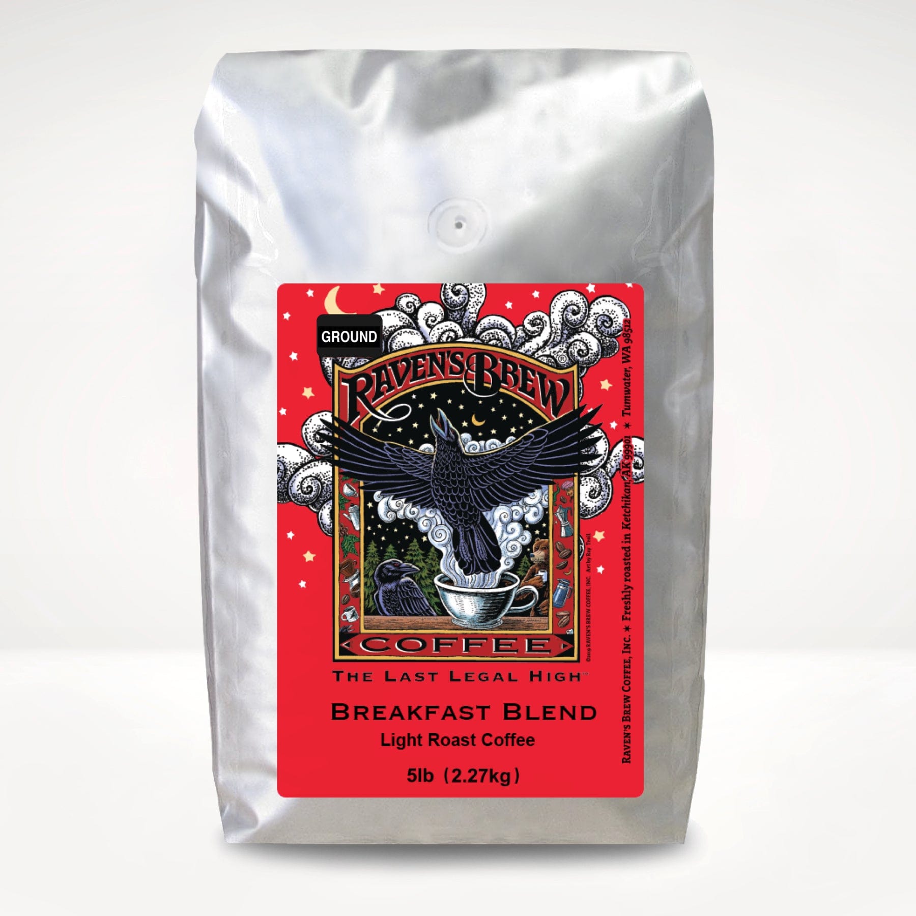  5lb Ground Raven's Brew® Breakfast Blend Light Roast Coffee