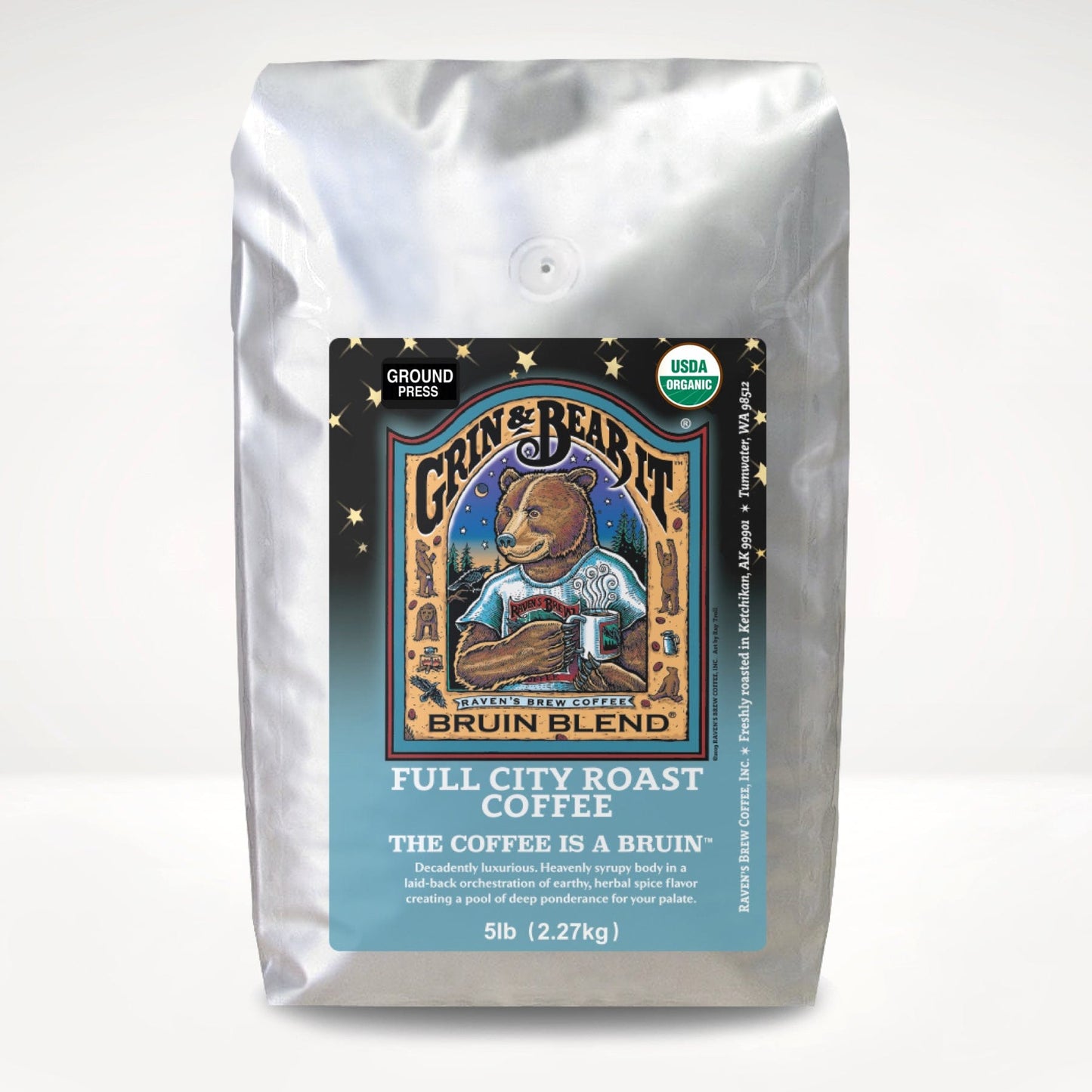5lb Organic Press Pot Ground Bruin Blend® Full City Roast Coffee