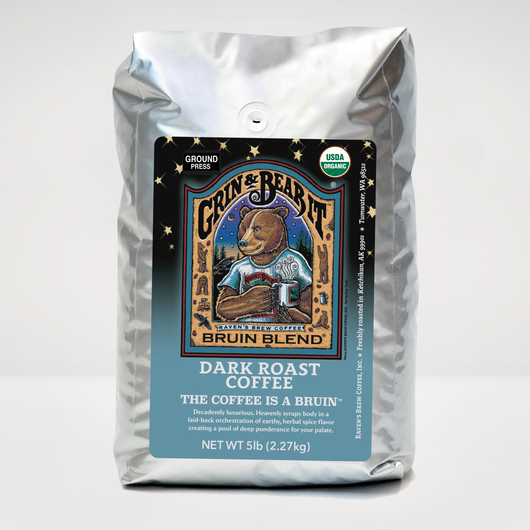 5lb Organic Press Pot Ground Bruin Blend® Full City Roast Coffee