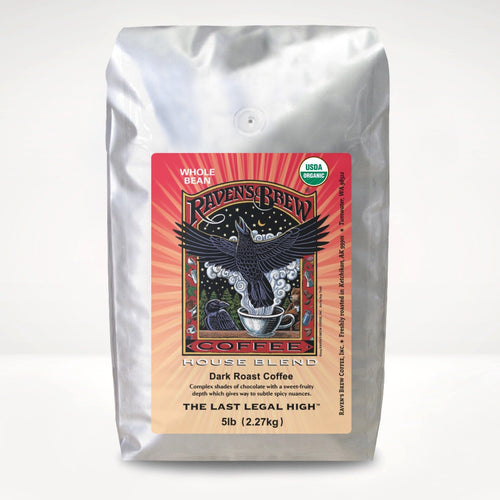 5lb Organic Whole Bean Raven's Brew® House Blend Dark Roast Coffee