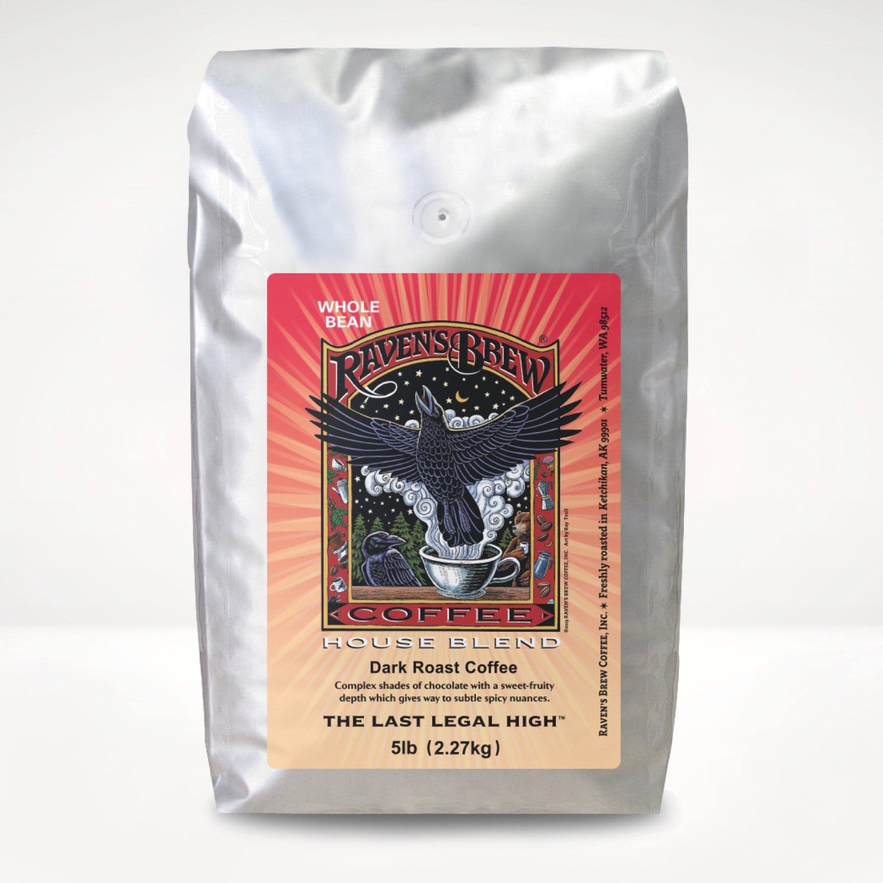 5lb Whole Bean Raven's Brew® House Blend Dark Roast Coffee