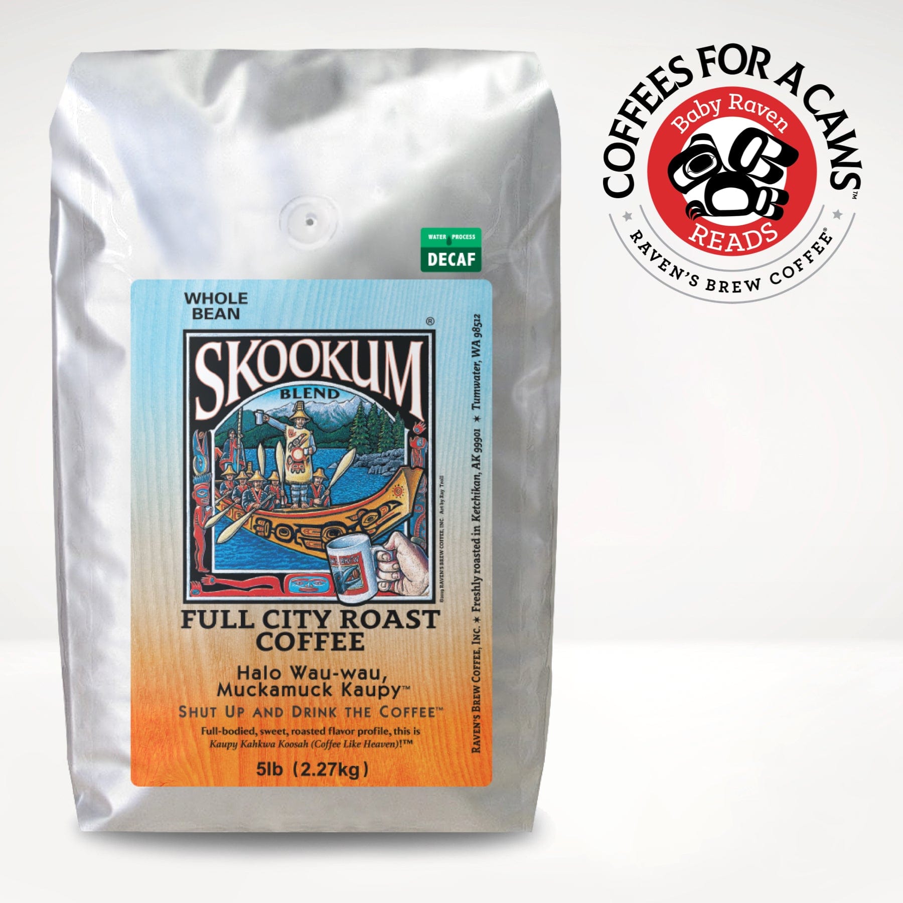 5lb Decaf Whole Bean Skookum® Blend Full City Roast Coffee
