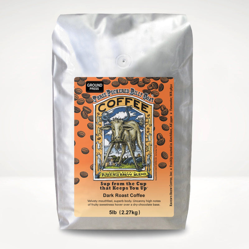 5lb Press Pot Ground Three Peckered Billy Goat® Dark Roast Coffee