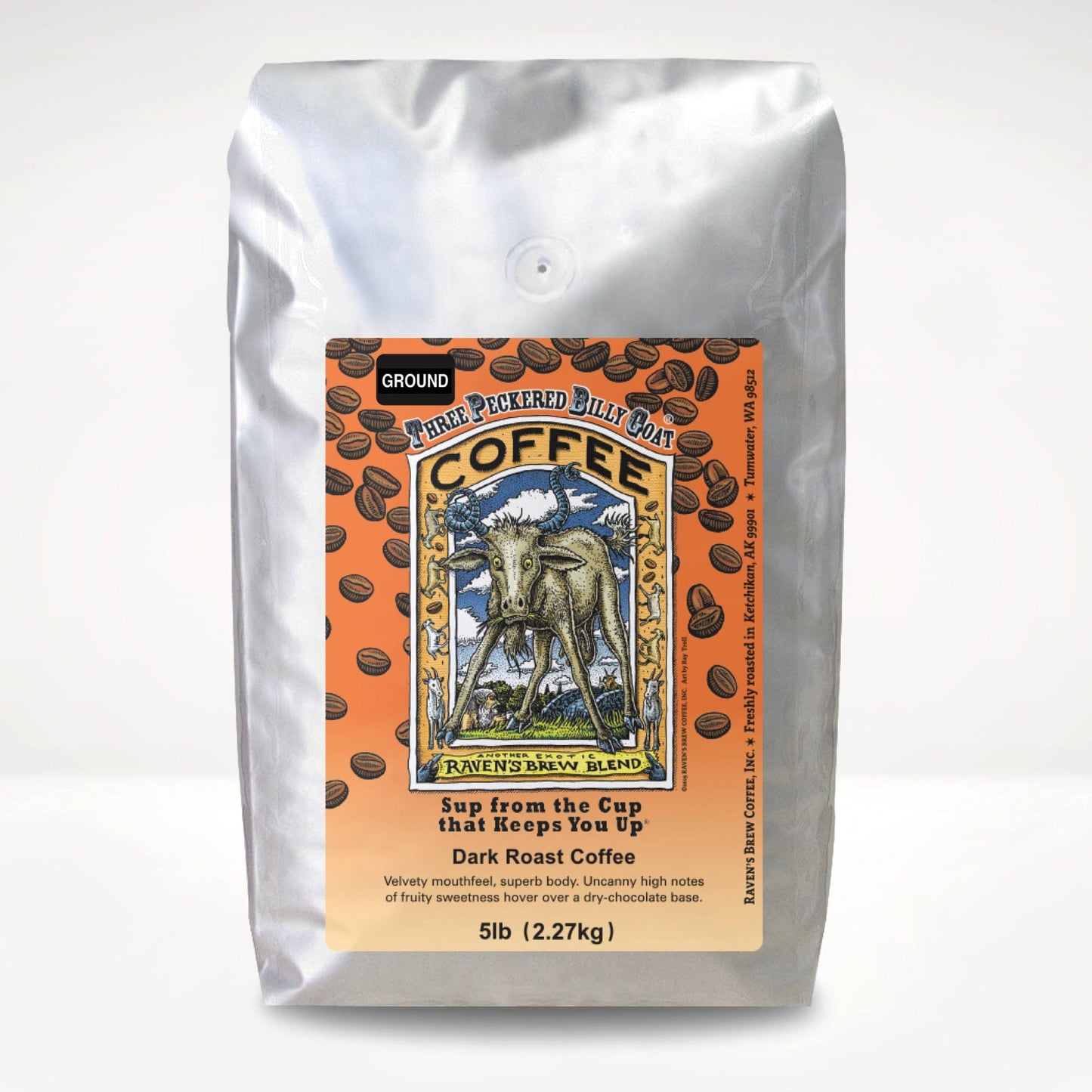 5lb Ground Three Peckered Billy Goat® Dark Roast Coffee
