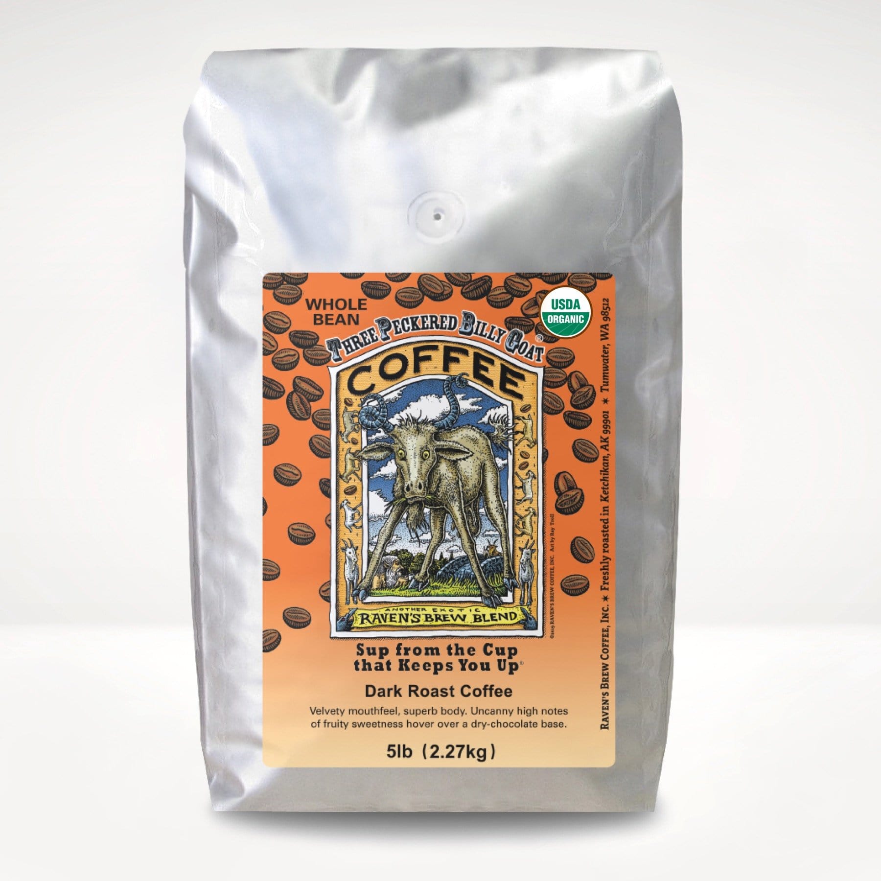 5lb Organic Whole Bean Three Peckered Billy Goat® Dark Roast Coffee