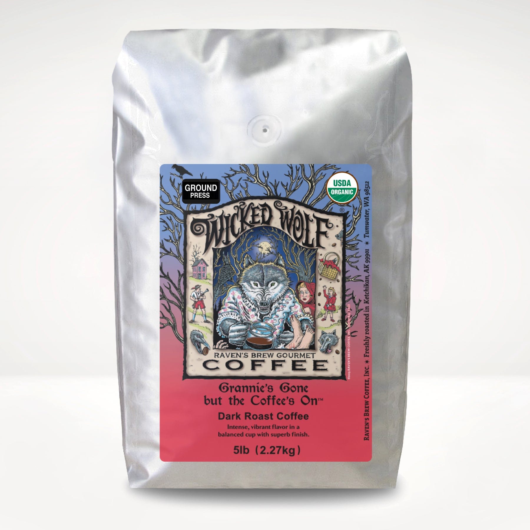 5lb Organic Press Pot Ground Wicked Wolf® Dark Roast Coffee