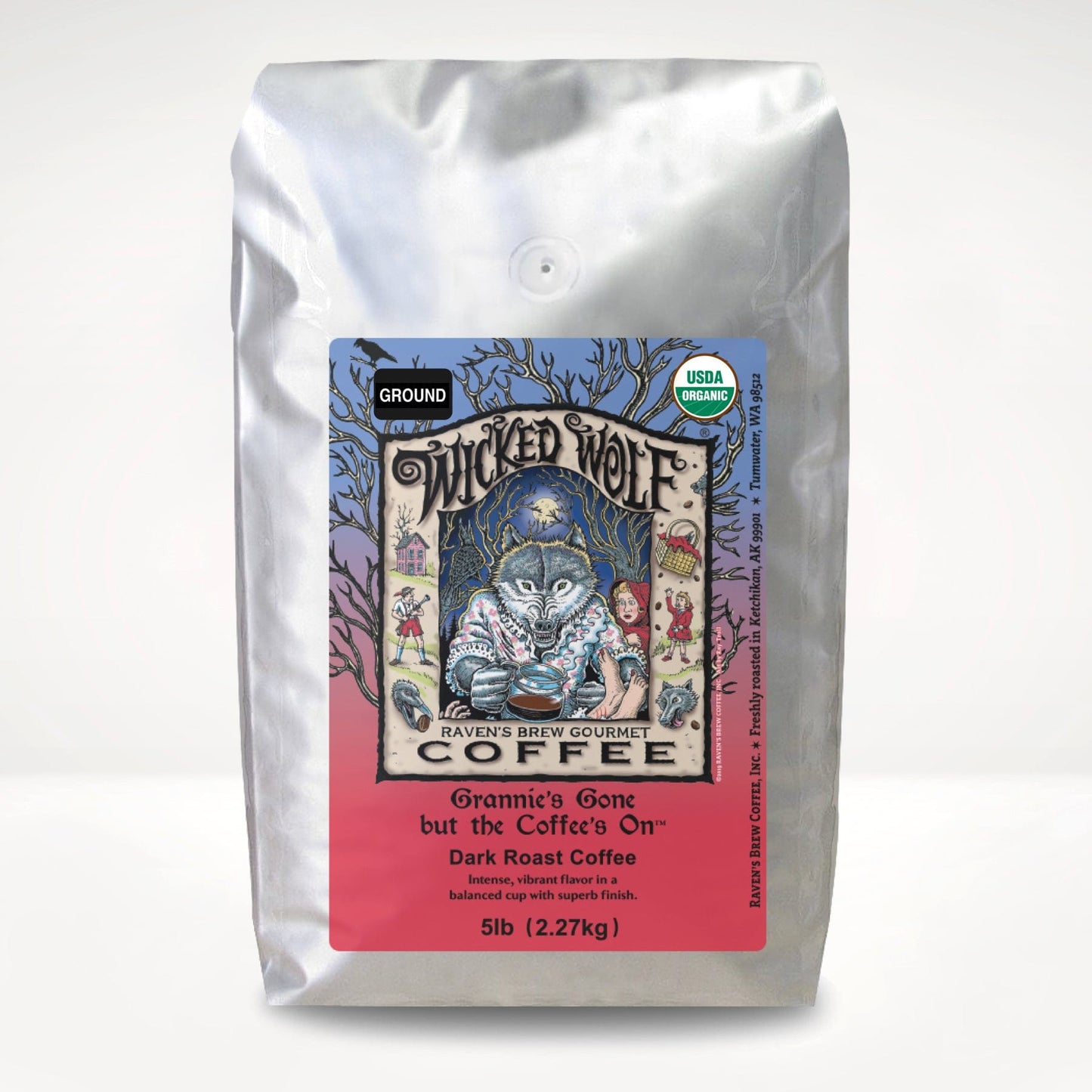 5lb Organic Ground Wicked Wolf® Dark Roast Coffee