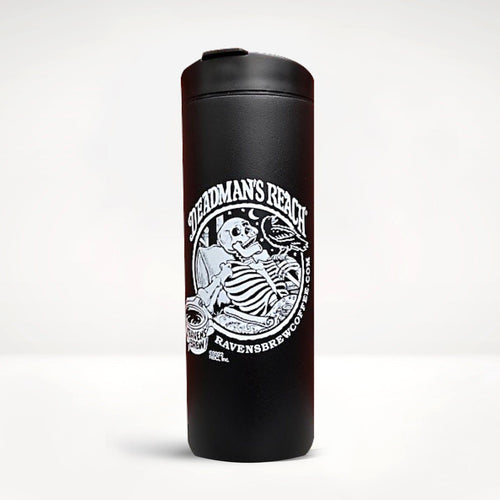 16oz Black MiiR Tumbler featuring Deadman's Reach® Coffee Skeleton on front.
