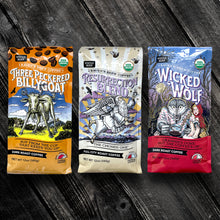 Three Peckered Billy Goat® Coffee, Resurrection® Blend Coffee and Wicked Wolf® Coffee Whole Bean Organic Cold Brew Pack