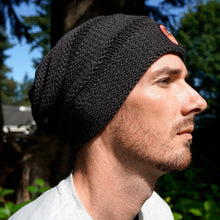 Beanie on body shot profile view on a man.